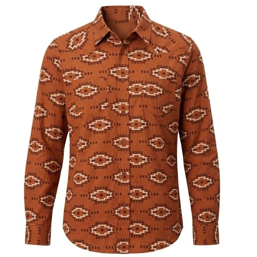 Ariat REAL Womens L Relaxed Western Button Down Shirt Rust Southwestern Aztec